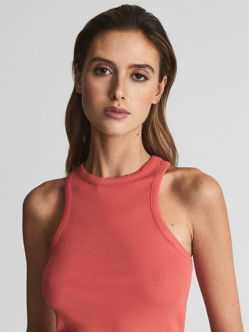 Reiss Coral Mirabel Ribbed Jersey Racer Tank Top