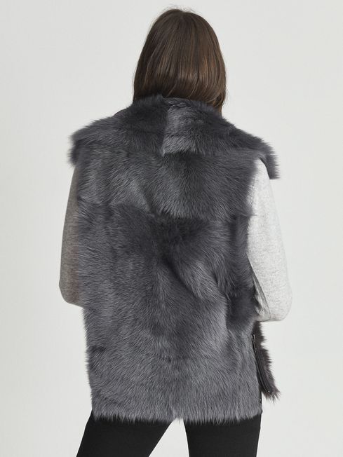 Reiss Charcoal Tabby Zip-Up Shearling Gilet