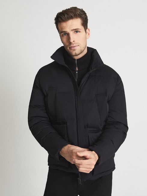 reiss black puffer coat