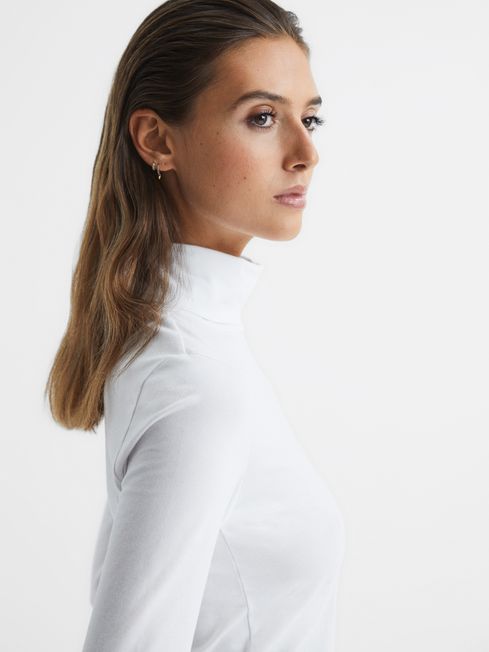 Reiss White Phoebe Jersey Roll Neck Top