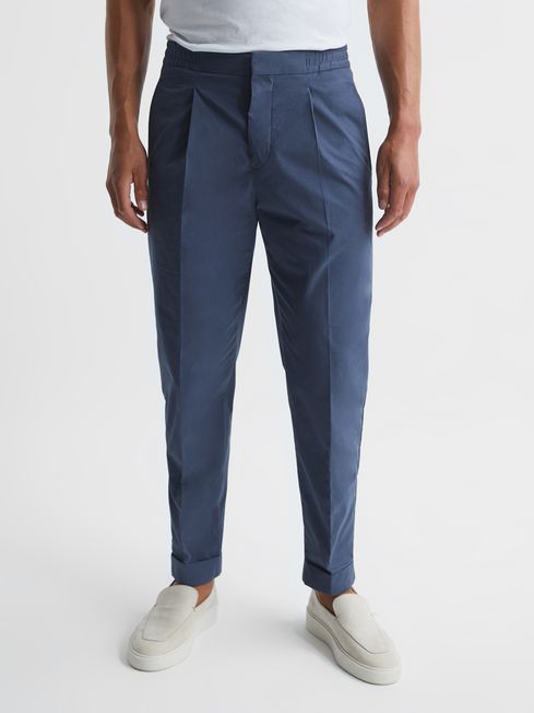 Reiss Steel Blue Ramsay Pleat Front Tapered Trousers
