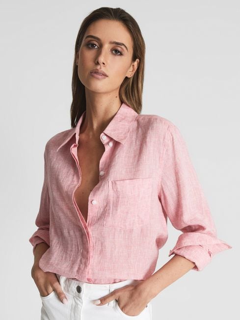 Reiss Pink Campbell Linen Shirt