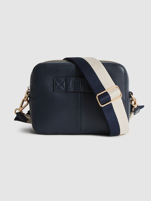 Reiss Navy Blue Brompton Grained Leather Camera Bag