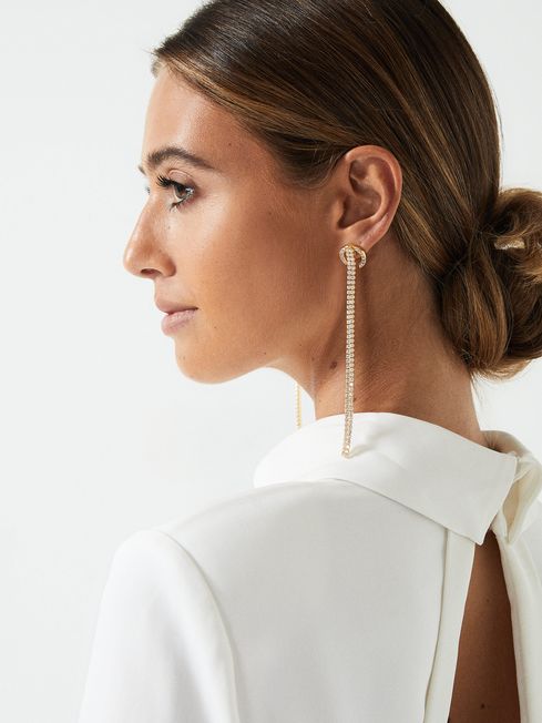 Reiss Gold Arabella Crystal Embellished Drape Earrings