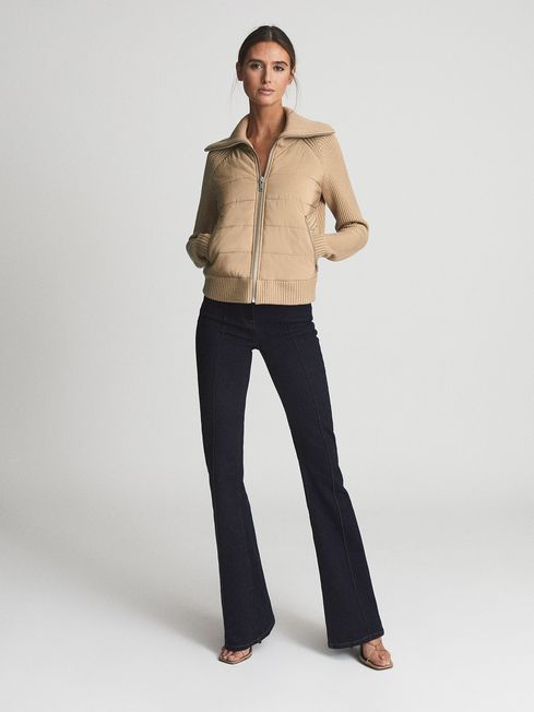 Reiss Camel Kaleigh Knitted Hybrid Day Jacket