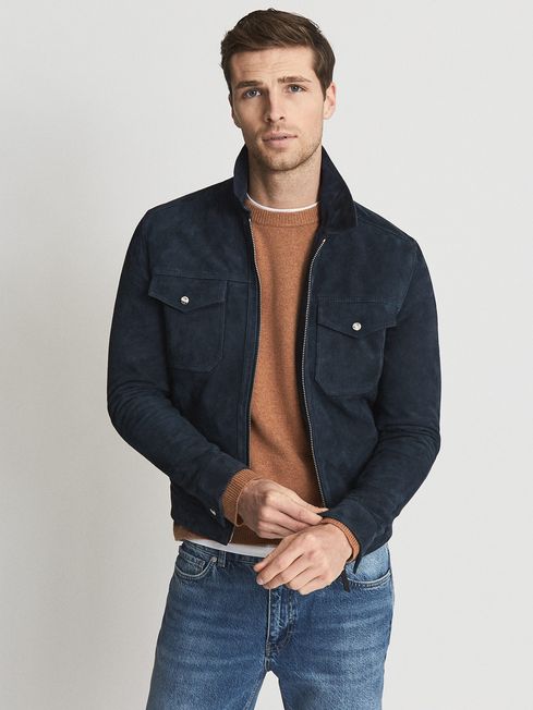 Reiss Pike Suede Zip Through Trucker Jacket | REISS USA