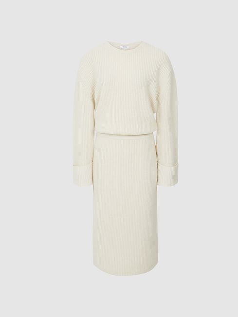 Reiss Neutral Jodie Regular Knitted Cashmere Blend Midi Dress