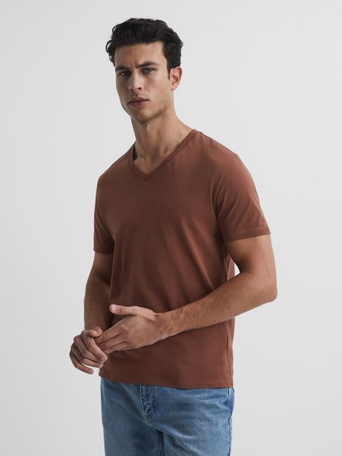 Reiss Copper Dayton Regular Fit V-Neck T-Shirt