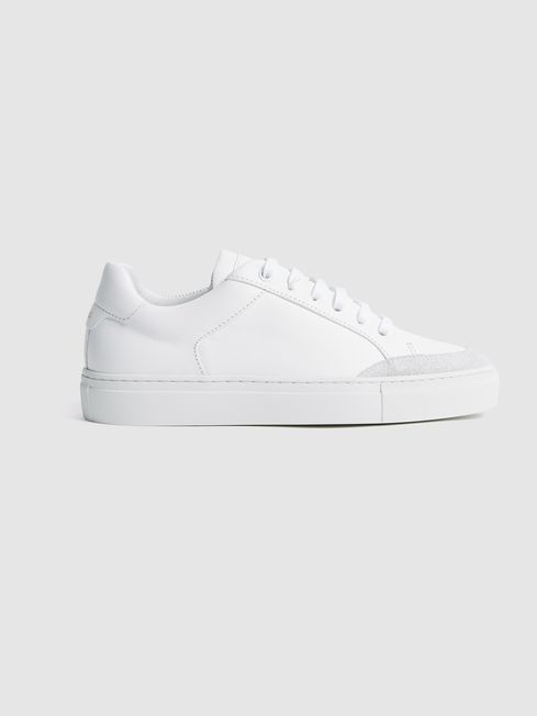 Reiss White Ashley Leather Contrast Sole Trainers
