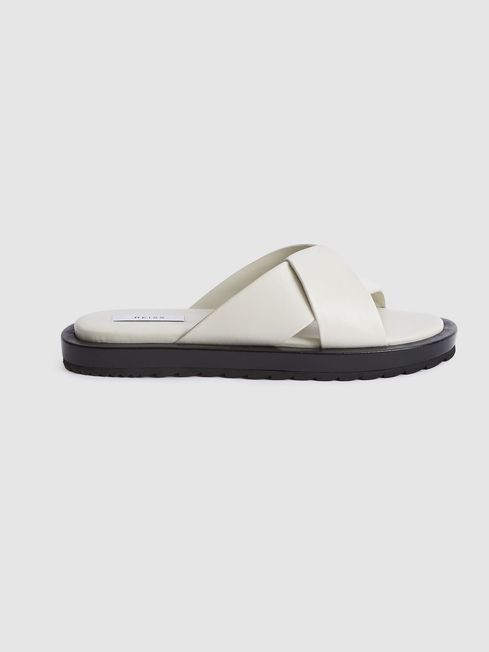 Reiss Off White Amhurst Leather Slider Sandals