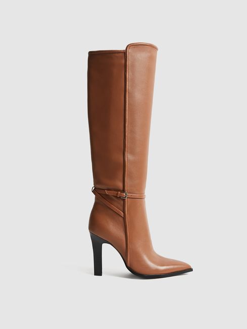 Reiss Tan Ada Knee High Leather Boots
