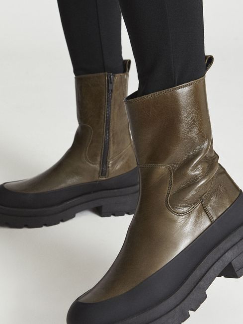 Reiss Olive Ave Leather Stomper Boots