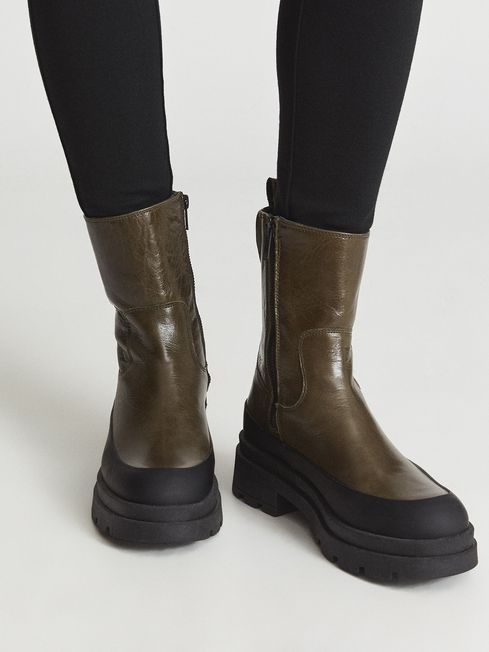 Reiss Olive Ave Leather Stomper Boots