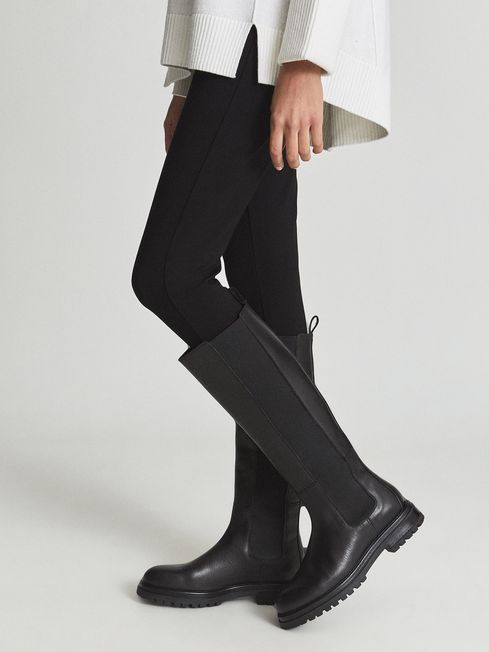 Reiss Black Thea Knee High Leather Boots