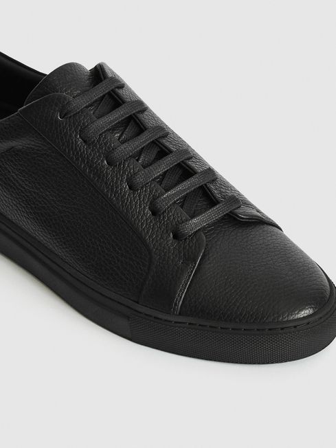 Reiss Black Luca Tumbled Leather Trainers
