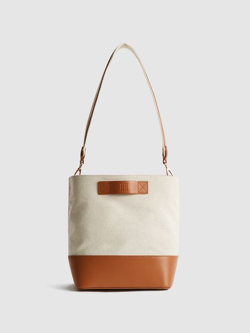 Reiss Off-White/Tan Berkley Small Bucket Bag