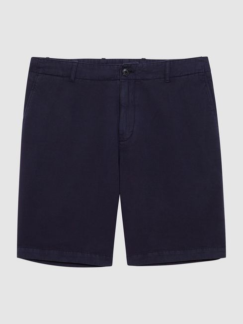 Reiss Navy Ezra Cotton-Linen Blend Shorts