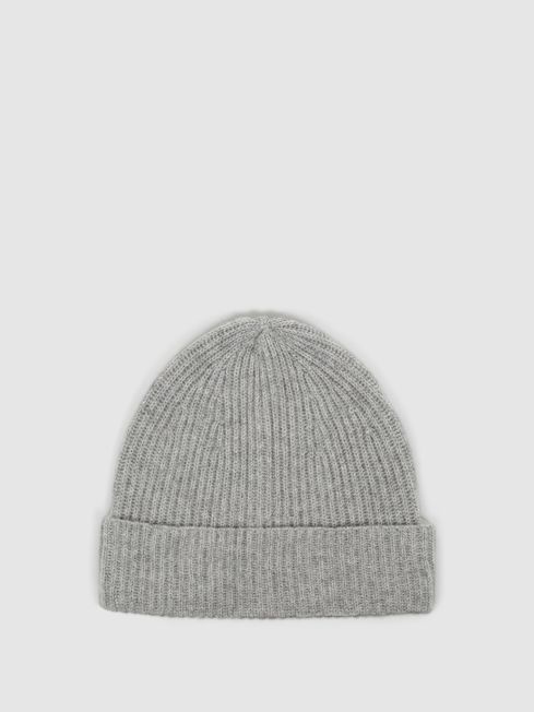 Reiss Grey Clyde Ribbed Cashmere Beanie Hat