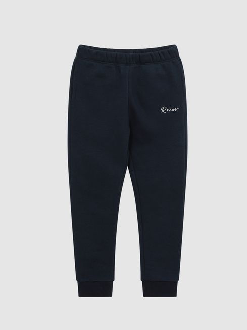 Reiss Navy Clark Senior Embroidered Jersey Joggers