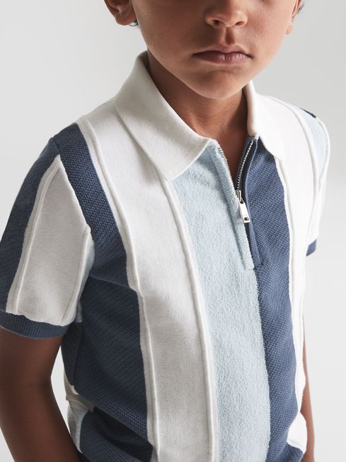 Reiss Airforce Blue Herald Junior Half Zip Colourblock Polo T-Shirt