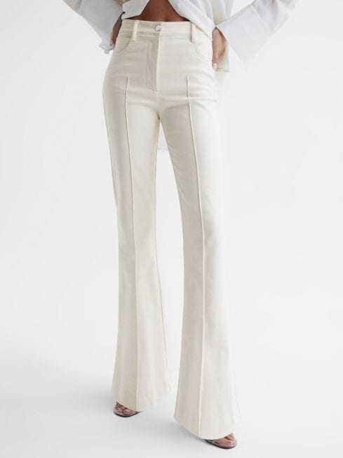 Reiss Cream Florence High Rise Flared Trousers