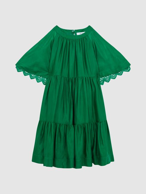 Reiss Green Alivia Senior Lace Sleeve Dress