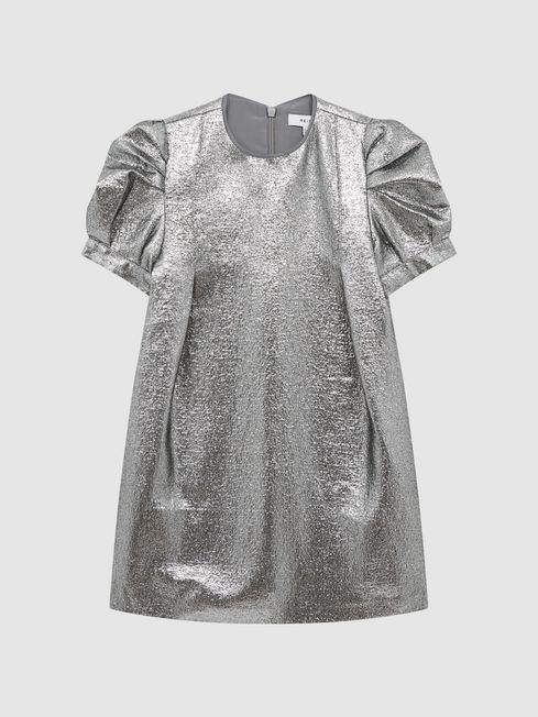 Reiss Silver Ellie Senior Metallic Shoulder Detail Dress