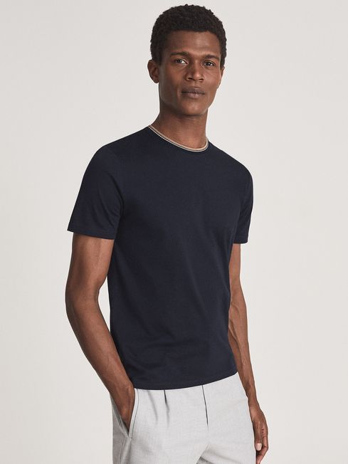 Reiss Navy Edward Mercerised Cotton Jersey T-Shirt