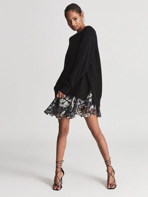 Reiss Black Print Mia 2-in-1 Fine Knit Jumper And Printed Dress