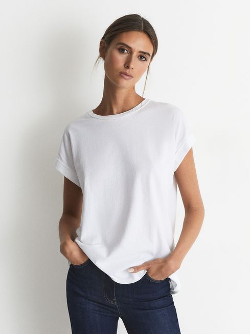 Reiss White Tereza Cotton-Jersey T-Shirt