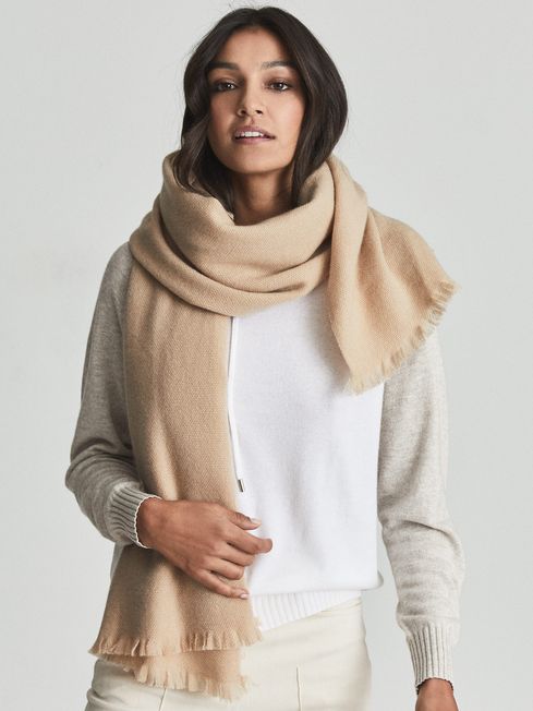 Reiss Camel Adastra Fringed Cashmere Scarf