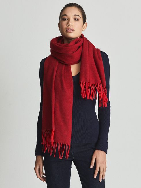 Reiss Red Picton Cashmere Blend Fringed Scarf
