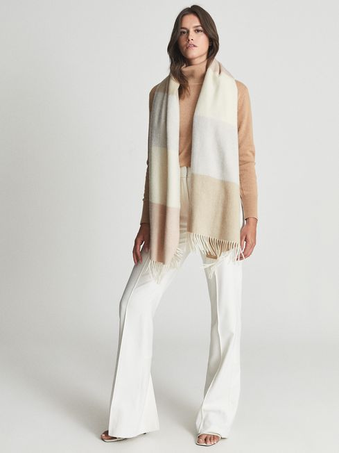 Reiss Neutral Agnes Fringed Cashmere Blend Scarf