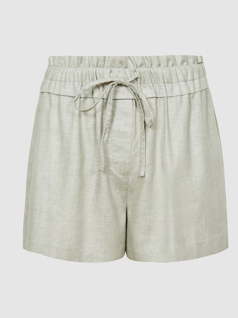 Reiss Mint Lacey Linen Blend Drawcord Shorts