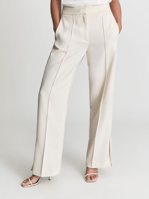 Reiss White Leah Regular Wide Leg Tailored Trousers