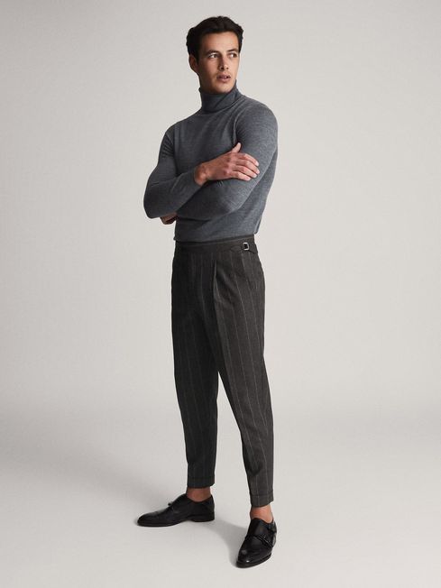 Reiss Charcoal Solar Striped Pleat Front Trousers