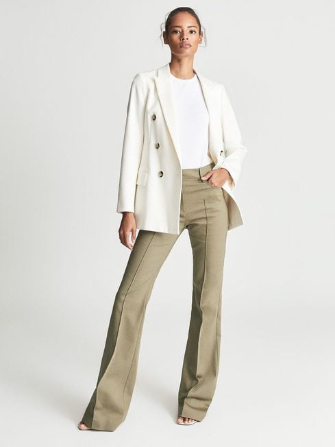 Reiss Khaki Florence High Rise Flared Trousers