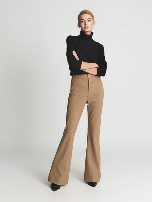 Reiss Camel Sian High Rise Skinny Flared Trousers