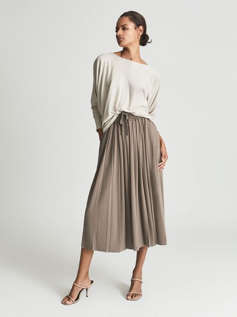 Reiss Mink Ariella Fine Jersey Pleated Midi Skirt