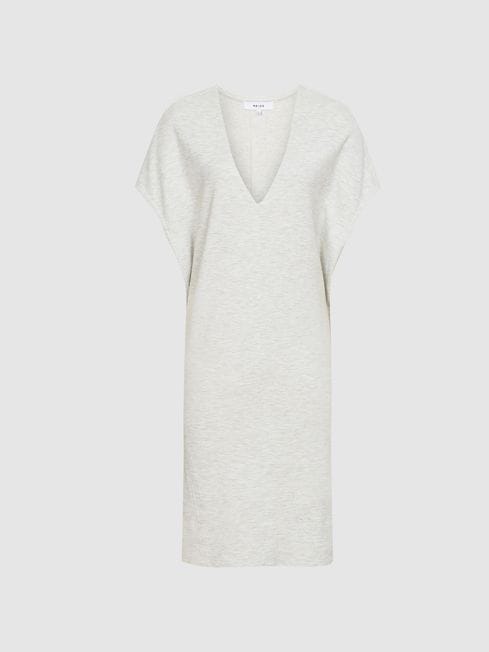 Reiss Grey Melange Lacey Cotton Wool Blend Jersey Mini Dress