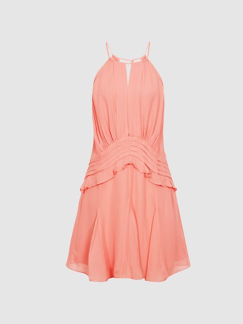 Reiss Pink Belle Chiffon Ruffle Mini Dress
