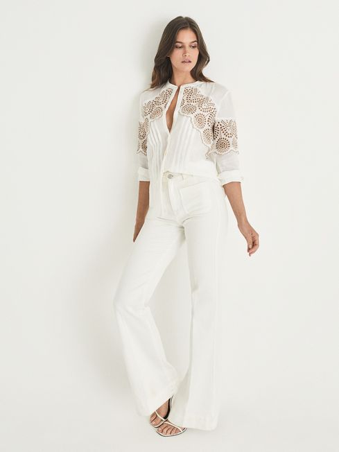 Reiss White Riley Relaxed Fit Embroidered Shirt