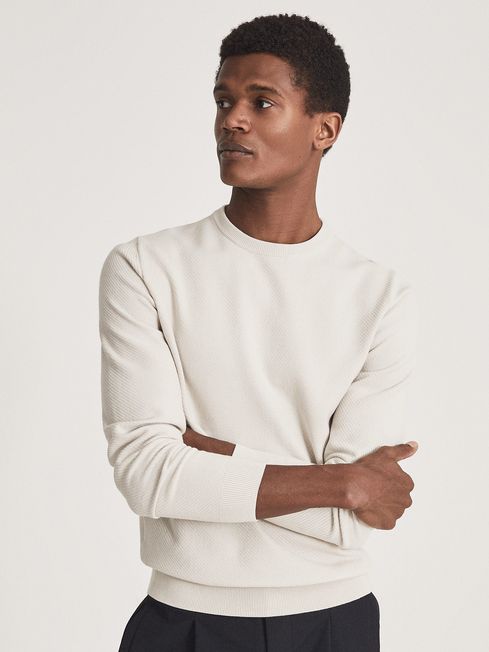 Reiss Oatmeal Perry Textured Crew Neck Jumper