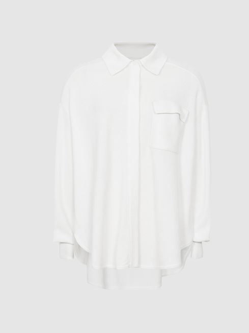 Reiss Cream Olive Knitted Button Through Shirt