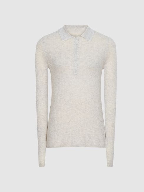 Reiss Grey Melange Kim Wool Cashmere Blend Polo Shirt