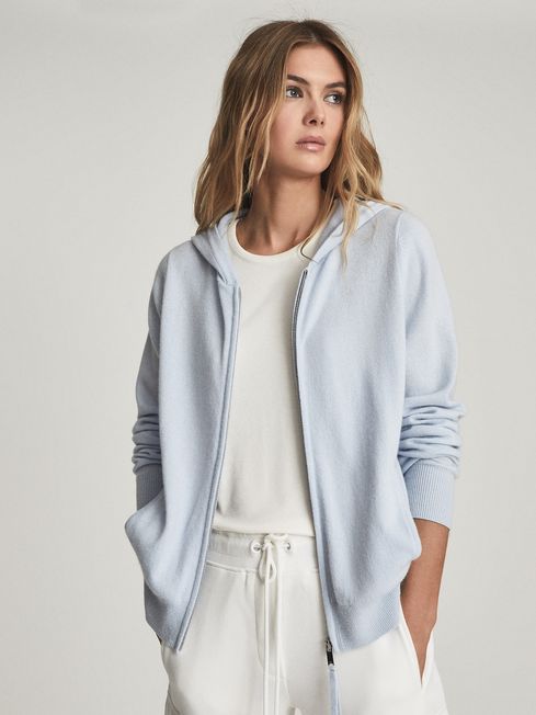 Reiss Pale Blue Courtney Wool Cashmere Blend Hoodie