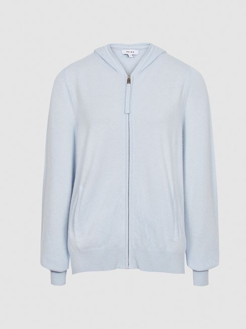 Reiss Pale Blue Courtney Wool Cashmere Blend Hoodie