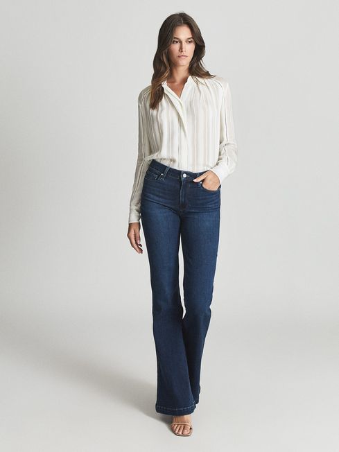 Reiss Mid Blue Genevieve Paige High Rise Flared Jeans