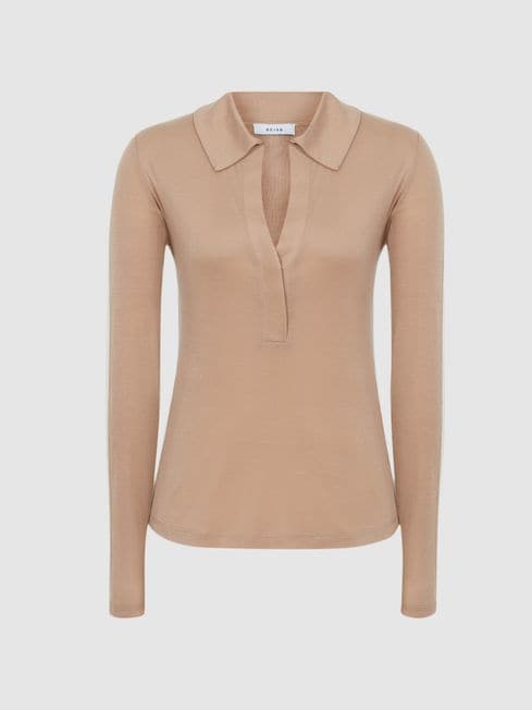 Reiss White/Camel India Colourblock Ribbed Jersey Top