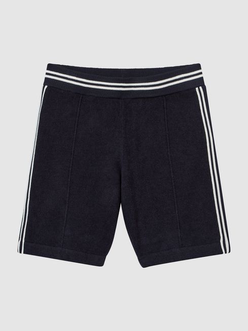 Reiss Navy Valley Junior Velour Side Stripe Shorts